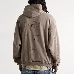 Custom Drop Shoulder Hoodies Sudadera con capucha Casual Washed Distressed Oversize Pullover Heavyweight Hoodie - Product Image 3