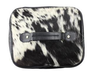 Élégant sac cosmétique en cuir de vachette imprimé noir et blanc véritablement durable avec fermeture à glissière outillage à motif géométrique - Product Image 2