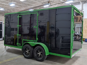 green 7x16 Aluminum Enclosed Cargo <b>Trailer</b> 7000 GVWR Tandem Axle Utility <b>Trailer</b> V-Nose Ramp Door EquipmentCargo Hauler for sale - Product Image 3
