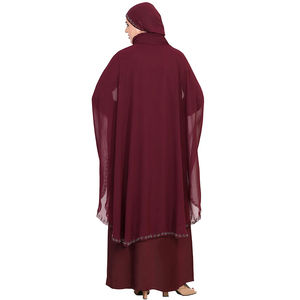 Abaya personnalisé haute qualité vente en gros 2023 nouvelle couleur Pure Abaya femmes islamique personnalisé ODM rouge maxi volants avant fermé volanté - Product Image 3
