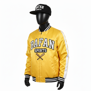 Blouson aviateur en satin de haute qualité 240 GSM jaune or avec rayures blanches veste en satin de conception de logo brodé personnalisé pour homme - Product Image 3