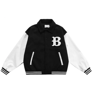 แจ็คเก็ตวาร์ซิตี้ แขนหนัง ตัวเสื้อทำจากผ้าขนสัตว์ทนทาน ขอบตกแต่งแบบริบ  ลำลอง สไตล์คนเมือง  ผู้ผลิต OEM ODM - Product Image 4