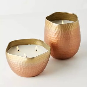 Pot à bougie double tonalité en métal de qualité standard pour la maison et le mariage Pot à bougie fait main de forme ovale en or de luxe décoratif - Product Image 1