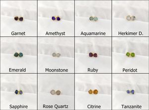 ต่างหูหินธรรมชาติสีฟ้าอควอมารีนชุบทอง,ต่างหูหมุดพลอยสำหรับปีเกิดเดือนมีนาคมต่างหูหินอัญมณี - Product Image 6