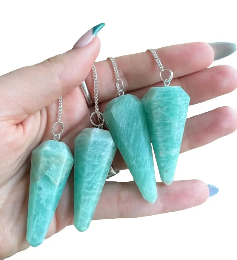 Grosir dari Amazonite Faceted Cone Pendulum Penyembuhan Dowsing Kristal Pendulum dengan Kualitas Tinggi Rantai Amazonite Kualitas Tinggi Fos