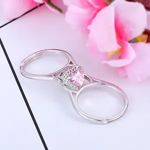 Anillo de Plata Personalizado con Dos Anillos y Cristal en Forma de Corazón, Joyería Exclusiva de Moda para Mujer, Venta al Por Mayor - Product Image 5