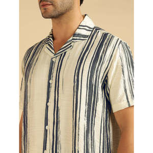 Amanush <b>Men's</b> Breathable Multi Striped Cotton Co-Ord Set Short Sleeve Shirt Ankle Length Pants Casual Summer Wear Pajama Set - Product Image 2