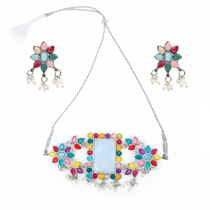 Collier ras du cou multicolore en alliage de zinc avec pierres rectangulaires, motifs floraux et chiffres, tendance, en quartz et diamant, chaîne en corde pour mariage - Product Image 2