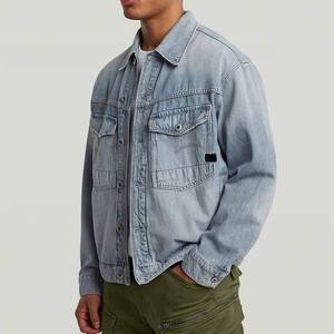 Veste de couleurs contrastées pour hommes veste en jean boutonnée streetwear décontracté personnalisé coupe ajustée à manches longues camionneur lavé vintage - Product Image 3