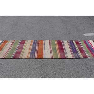 2.1x10.1 ft Vintage Kilim Rug, <b>Red</b> Abstract Turkish <b>Wool</b> Rug - Product Image 3