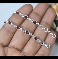 Ensemble bague et bracelet jonc fin en argent sterling 925 fait main pour femme, serti clos, avec pierre précieuse grenat naturel taillé, tendance pour les soirées
