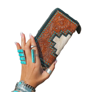 Stylish Trending Women's Genuine Leather <b>Wristlets</b> Handmade Vintage Clutch Set Zip Closure RFID Nylon Lining All Seasons Fashion - Product Image 1