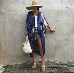 แจ็กเก็ตกิโมโนย้อมสีมัดย้อมแฮนด์เมดเสื้อแจ็กเก็ตวันหยุดทรงหลวมโบโฮสำหรับผู้หญิงใส่ไปทะเลวันหยุดฤดูร้อนทำด้วยมือสไตล์2025 - Product Image 1