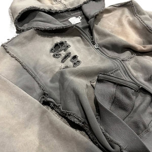 เสื้อฮู้ดดี้สตรีทแวร์แบบหนาสำหรับผู้ชาย สไตล์วินเทจฟอกสีแบบทำสีซีดจาง - Product Image 2