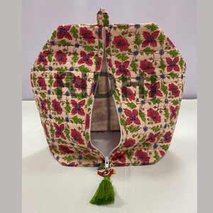 Sac utilitaire matelassé en coton avec fermeture éclair, grand format, écologique, style vintage, motif saumon, léger, réutilisable, imprimé sur mesure, pour maquillage - Product Image 3