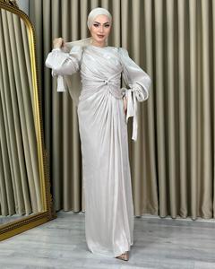 Abaya de luxe en organza de soie scintillante à manches longues, anti-rides, faite à la main, robe de créateur spéciale, tenue de prière musulmane traditionnelle - Product Image 1