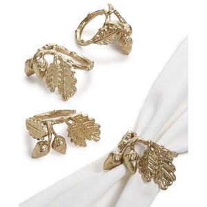 Anneau de serviette décoratif en métal avec feuilles en or poli, vente en gros, anneau de serviette vintage de mariage en plaqué or Royal - Product Image 2