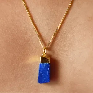 Natural Lapis Gold Plated Marquise Cut Gemstone Pendant Stone With Chain Hand Made Bulk Product Best Quality