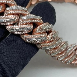 IGI certificado 18K chapado en oro rosa de alta calidad VVS Moissanite diamante patrón de flores de moda cadena cubana para hombres 925 esterlina - Product Image 5