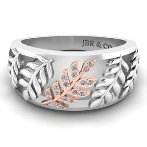 Meilleure vente Bague de mariage motif feuille d'argent 925 bicolore avec diamant rond Bijouterie fine minimaliste pour femmes au meilleur prix - Product Image 1