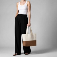 Sac fourre-tout en toile bicolore grande capacité, réutilisable, avec logo personnalisé, en coton, pour les courses