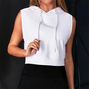 High Quality Custom Crop Top Summer Workout Cotton Cropped Logo Solid Color Blank Sleeveless <b>Hoodie</b> Women 2026 - Product Image 3
