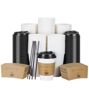 Wholesale Customized Logo 16 oz Paper Disposable <b>Coffee</b> <b>Cups</b> Lids & Sleeves <b>with</b> <b>Straw</b> for Party Use - Product Image 1