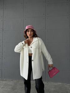 Chaqueta de felpa con solapa informal holgada, forro polar de cordero, Camisa larga de manga larga para mujer, Otoño Invierno, blanco - Product Image 3