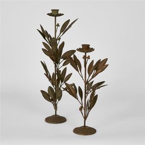 Candelabros Rústicos de Hojas Doradas al por Mayor - Elegantes Centros de Mesa Botánicos para Bodas - Portavelas de Metal Bronce con Ramas - Product Image 1