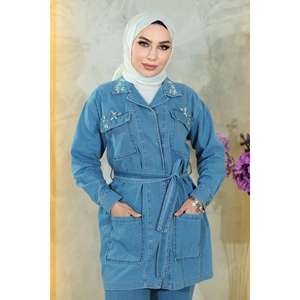 Conjunto Casual de 2 Piezas TakmStone, Shorts de Mezclilla con Cinturón Detallado, Largo Midi por Encima de la Rodilla, 100% Algodón, Cuello Redondo - Product Image 2