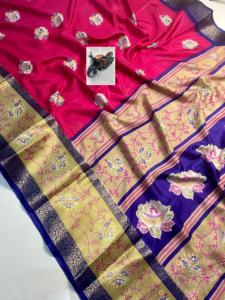 Hermoso Sari de Algodón y Seda Aura para Mujer con Borde en Contraste, Material Suave de Georgette, Hecho en India - Product Image 5