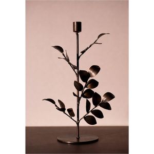 Wrought Iron Botanical <b>Candle</b> <b>Holder</b> | Rustic Farmhouse <b>Bronze</b> Foliage Candlestick Artisanal Hand-Forged Leaf Design Taper Stand - Product Image 1