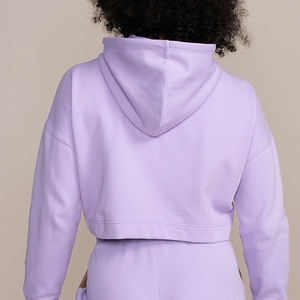 Sweat-shirt à capuche en molleton uni personnalisé avec logo OEM pour femmes, sweat-shirt court décontracté, streetwear de haute qualité, 100% coton, respectueux de l'environnement - Product Image 3