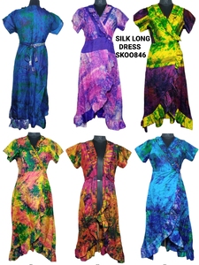 100% pure soie douce Boho Chic robe au sol pour les femmes léger fluide Maxi taille libre été fête villégiature porter - Product Image 4