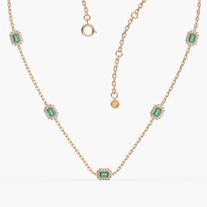 สร้อยคอมรกตธรรมชาติจี้มรกตสีเขียว925ทึบเรียบง่ายสีเงินสเตอร์ลิง14K ชุบทองสีเขียวมรกตสำหรับงานปาร์ตี้ของผู้หญิง - Product Image 5