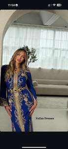 Royal Navy Blue Hand-Embroidered <b>Kaftan</b> Abaya Golden Zari Work Modest <b>Long</b> Sleeve Floor Length <b>Dress</b> for Parties ODM Accessory - Product Image 5