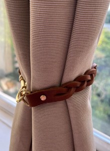 British Handmade Leather Minimalist Braided <b>Curtain</b> Tie Back with Clasp Close - Product Image 3