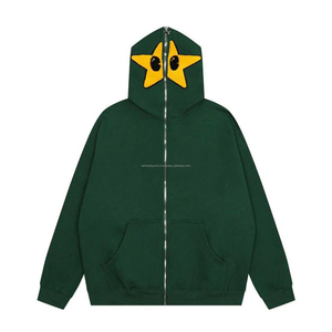 Sudaderas con capucha de diseño más nuevo para hombres Lavado ácido 100% Algodón Bordado Logo Cremallera completa Sudaderas con capucha de hombro caído de gran tamaño para hombres - Product Image 5