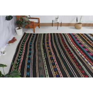 Alfombra Vintage Extra Grande, Alfombra Turca de 6.8x13.7 pies, Alfombra de Lana Kilim Negra - Product Image 4