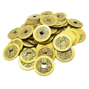 Monedas tradicionales chinas redondas con un agujero cuadrado en el centro, monedas de Fengshui chinas chapadas en bronce de latón, monedas de riqueza de la suerte