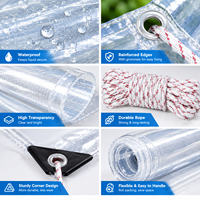 Bâche transparente avec œillets 6x6,5 pieds, robuste, imperméable, résistante aux déchirures, bords renforcés, épaisseur 14 mil, pour usage extérieur et tentes