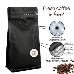 Bolsa para Empacar Café de 12oz/5LB, Bolsa de Café de 250g/1kg, Bolsas de Fondo Plano con Válvula y Cierre para Empacar Granos de Café - Product Image 1