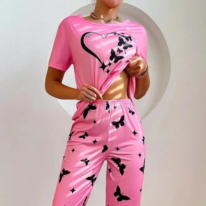 Vêtements de nuit d'été 2 pièces pyjama short avec pantalon ensemble papillons pjama Pajama Loungewear 2 Piece Set - Product Image 3