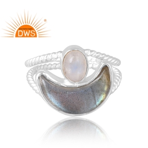 Dernière vente en argent sterling 925 Labradorite naturelle et pierre de lune arc-en-ciel Bague en pierres précieuses Fabricant de bijoux personnalisé - Product Image 3