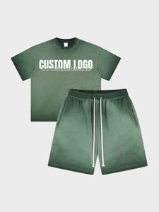 Ensemble t-shirt et short surdimensionnés en coton délavé à l'acide tenue d'été Streetwear vintage Logo personnalisé disponible en gros tenue décontracté - Product Image 3