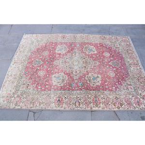 พรมตุรกีโบราณ ขนาด 4.3x5.8 ฟุต สีแดง ลายอิคัต ทำจากขนสัตว์ - Product Image 4