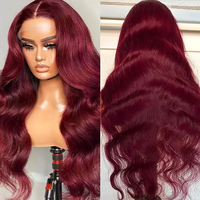 Peluca frontal de encaje HD 13x4, color 99J Borgoña, de cabello humano virgen transparente, densidad del 150%, peluca roja, venta al por mayor para proveedores.
