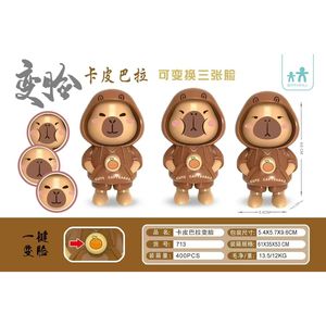 Simpatico capibara figura giocattolo intercambiabile 3 espressioni facciali divertente Design felpa con cappuccio vestito facile meccanismo a bottone fatto in plastica - Product Image 2