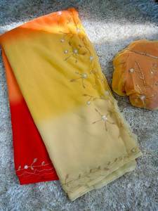 Georgette douce indienne de qualité supérieure pour femmes, tenue de fête imprimée ombragée, tenue traditionnelle, saree fantaisie teint d'Inde - Product Image 4