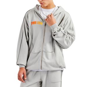 เสื้อมีฮู้ดสำหรับผู้ชายแบบซิปปกติมีโลโก้พิมพ์ลาย DTF 330gsm ผ้าฝ้ายขนแกะ100% แบบกำหนดเองระบายอากาศได้ดีเป็นมิตรกับสิ่งแวดล้อม - Product Image 1